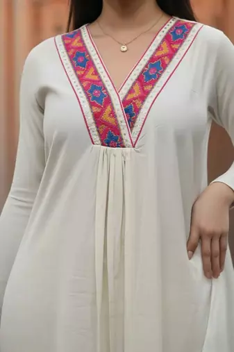 women ethnic motifs embroidered regular thread work liva kurta with trousers