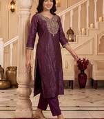 women ethnic motifs embroidered regular thread work kurta with trousers