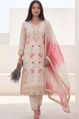 women floral embroidered regular mirror work kurta with trousers & with dupatta
