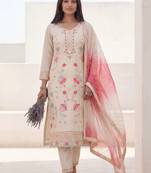 women floral embroidered regular mirror work kurta with trousers & with dupatta