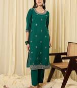 women ethnic motifs embroidered regular thread work kurta with trousers & with dupatta
