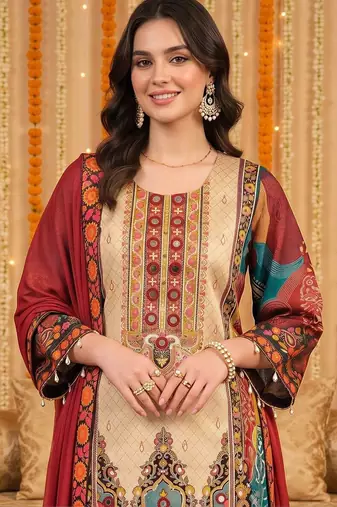 women ethnic motifs printed regular kurta with trousers & with dupatta