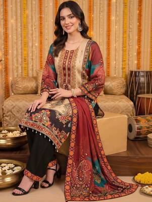 women ethnic motifs printed regular kurta with trousers & with dupatta 5
