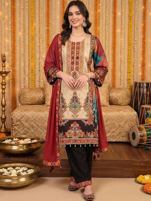 women ethnic motifs printed regular kurta with trousers & with dupatta 6