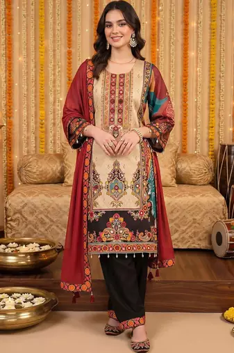 women ethnic motifs printed regular kurta with trousers & with dupatta