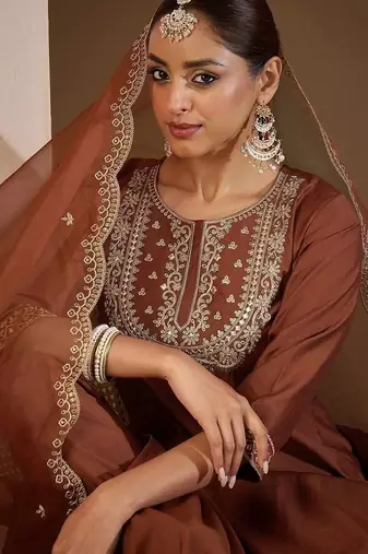women ethnic motifs embroidered regular thread work liva kurta with trousers & with dupatta