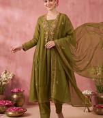 women ethnic motifs embroidered empire thread work kurta with trousers & with dupatta