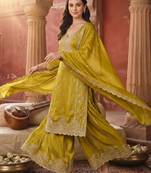 women ethnic motifs embroidered regular sequinned kurta with sharara & with dupatta