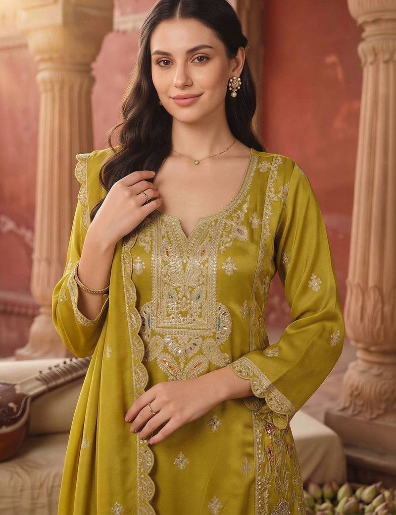 women ethnic motifs embroidered regular sequinned kurta with sharara & with dupatta