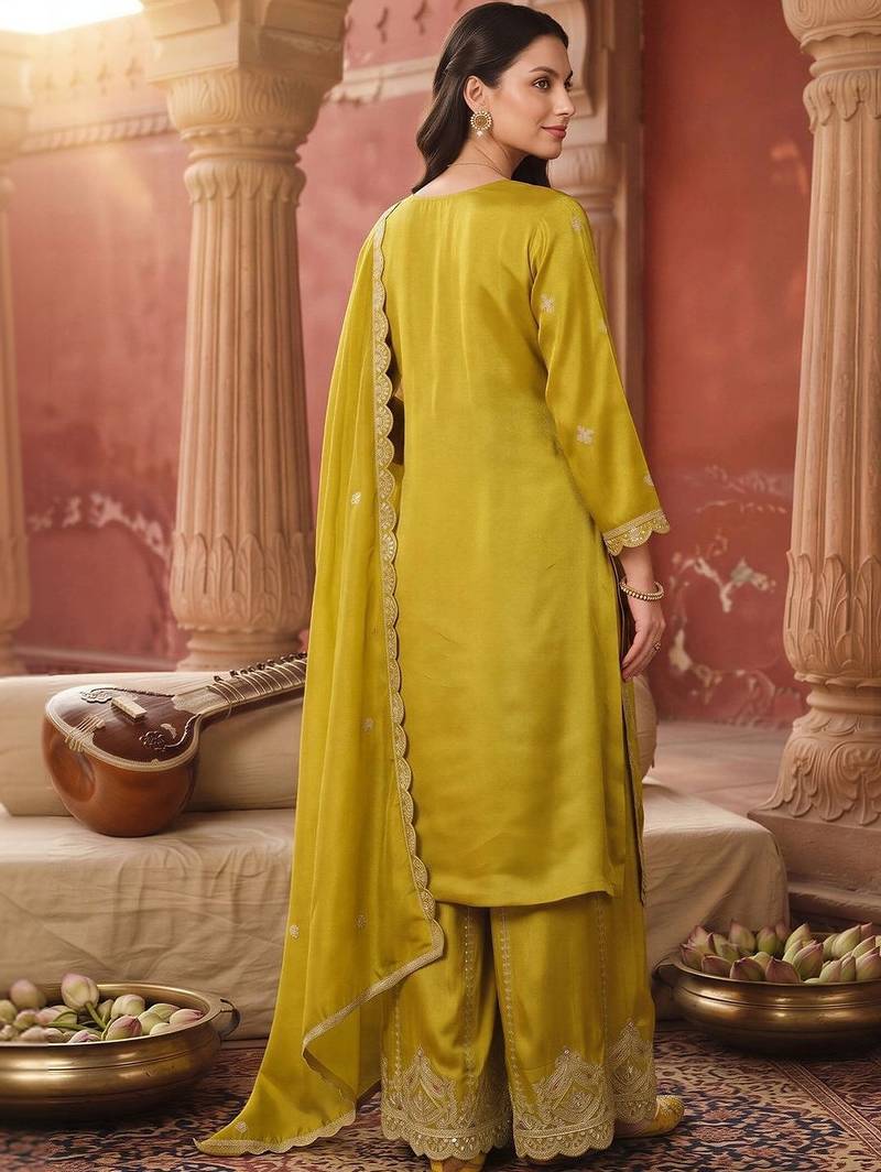 women ethnic motifs embroidered regular sequinned kurta with sharara & with dupatta