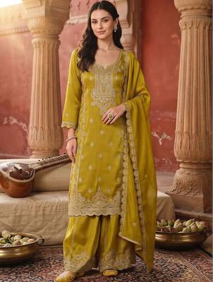 women ethnic motifs embroidered regular sequinned kurta with sharara & with dupatta 6