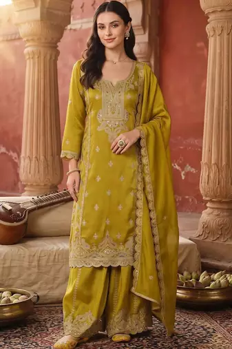 women ethnic motifs embroidered regular sequinned kurta with sharara & with dupatta