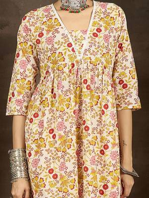 women floral printed empire cotton kurta with trousers & with dupatta 3