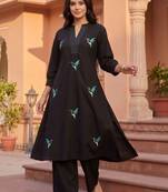women ethnic motifs embroidered regular thread work cotton kurta with palazzos