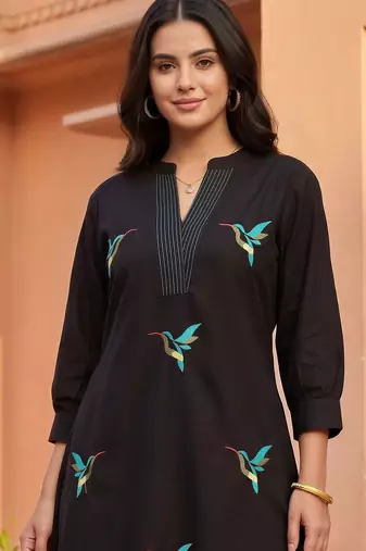 women ethnic motifs embroidered regular thread work cotton kurta with palazzos