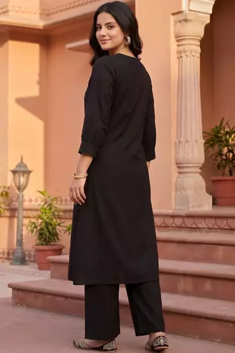 women ethnic motifs embroidered regular thread work cotton kurta with palazzos