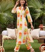 women printed regular cotton kurta with trousers