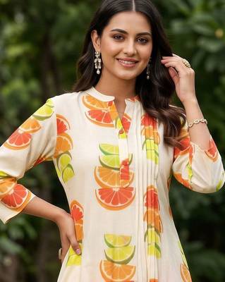 women printed regular cotton kurta with trousers 2