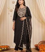 women ethnic motifs embroidered regular thread work kurta with trousers & with dupatta