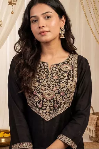 women ethnic motifs embroidered regular thread work kurta with trousers & with dupatta