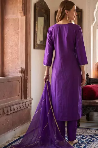 women ethnic motifs embroidered regular thread work liva kurta with trousers & with dupatta