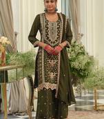 women ethnic motifs embroidered regular thread work kurta with palazzos & with dupatta