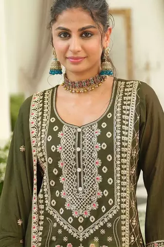 women ethnic motifs embroidered regular thread work kurta with palazzos & with dupatta