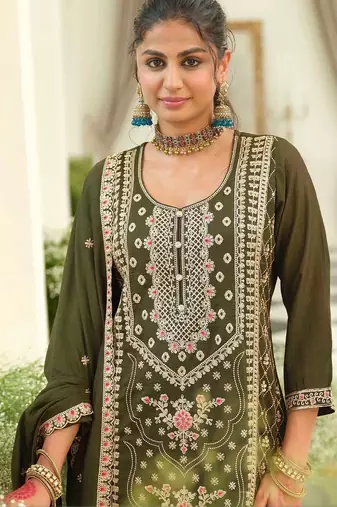 women ethnic motifs embroidered regular thread work kurta with palazzos & with dupatta