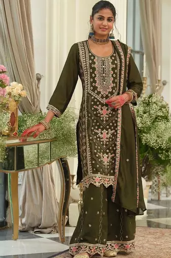 women ethnic motifs embroidered regular thread work kurta with palazzos & with dupatta
