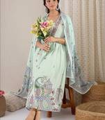 women ethnic motifs printed empire cotton kurta with trousers & with dupatta
