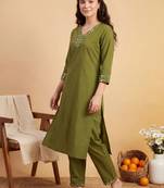 women ethnic motifs regular mirror work kurta with trousers