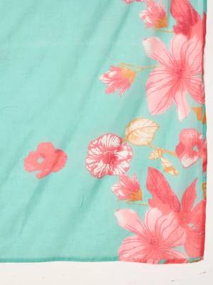 women floral printed empire thread work cotton kurta with trousers & dupatta 4