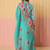 women floral printed empire thread work cotton kurta with trousers & dupatta
