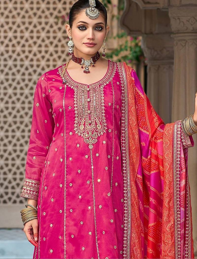 women ethnic motifs embroidered regular kurta with palazzos & with dupatta