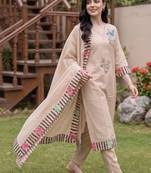 women ethnic motifs embroidered regular thread work kurta with trousers & with dupatta