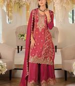 women ethnic motifs embroidered regular thread work kurta with palazzos & with dupatta