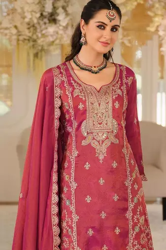 women ethnic motifs embroidered regular thread work kurta with palazzos & with dupatta