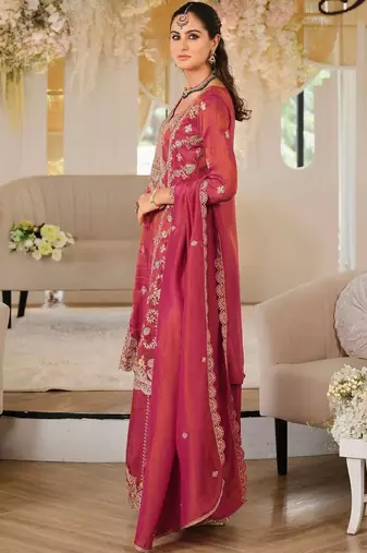 women ethnic motifs embroidered regular thread work kurta with palazzos & with dupatta