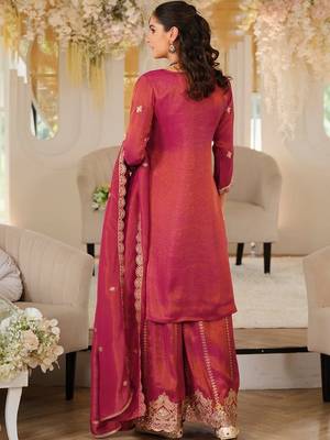 women ethnic motifs embroidered regular thread work kurta with palazzos & with dupatta 7