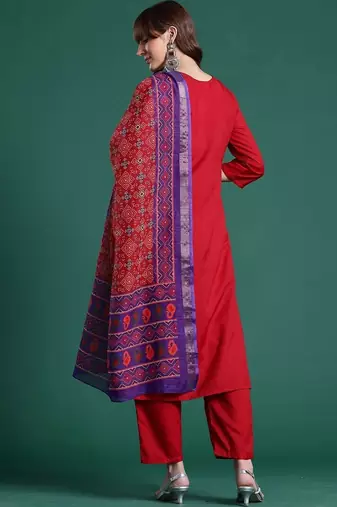 women ethnic motifs regular kurta with trousers & with dupatta