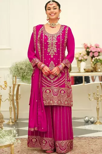 women ethnic motifs embroidered regular mirror work kurta with palazzos & with dupatta