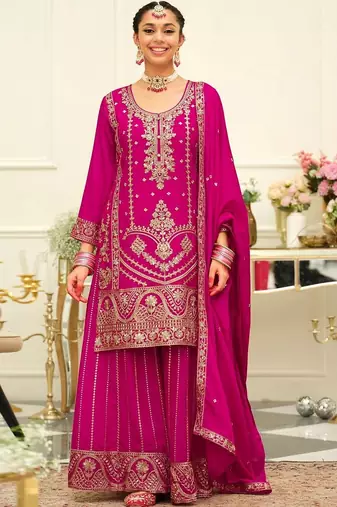 women ethnic motifs embroidered regular mirror work kurta with palazzos & with dupatta