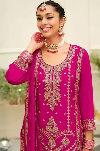 women ethnic motifs embroidered regular mirror work kurta with palazzos & with dupatta