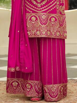 women ethnic motifs embroidered regular mirror work kurta with palazzos & with dupatta 6