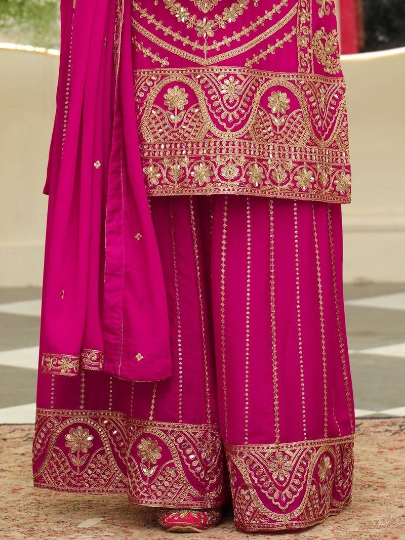 women ethnic motifs embroidered regular mirror work kurta with palazzos & with dupatta