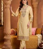 women floral embroidered regular thread work cotton kurta with trousers & with dupatta