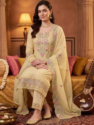 women floral embroidered regular thread work cotton kurta with trousers & with dupatta 5