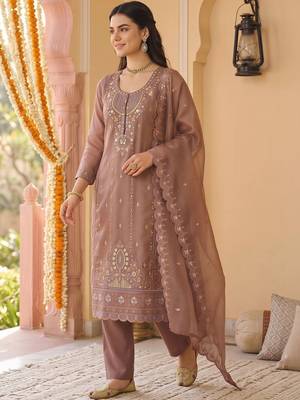 women ethnic motifs embroidered regular beads and stones kurta with trousers & with dupatta 1