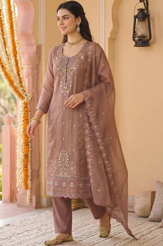 women ethnic motifs embroidered regular beads and stones kurta with trousers & with dupatta