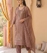 women ethnic motifs embroidered regular beads and stones kurta with trousers & with dupatta